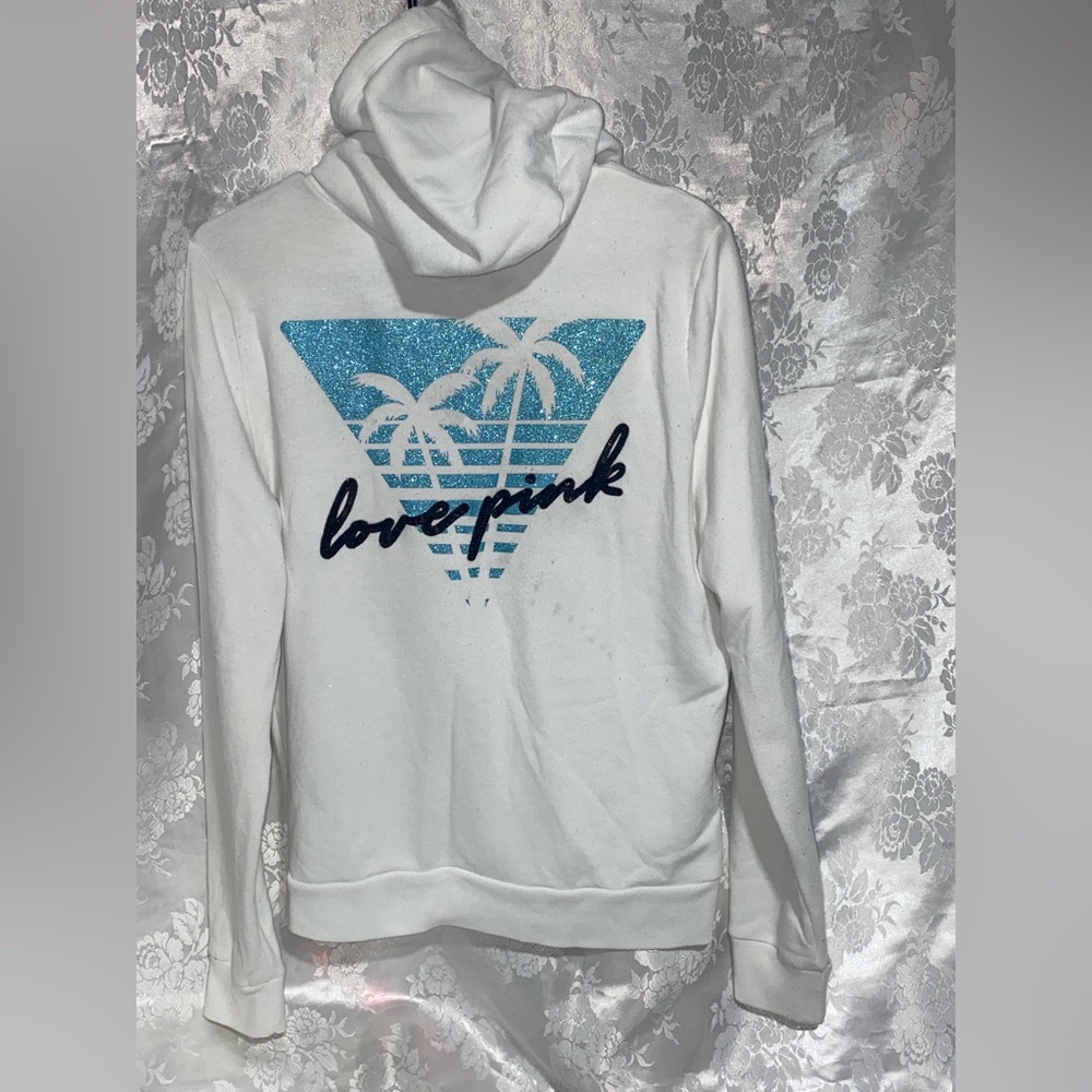 Victoria's Secret PINK Shine Perfect Full Zip Hoodie Tropical Palm Tree Logo M - Picture 3 of 7